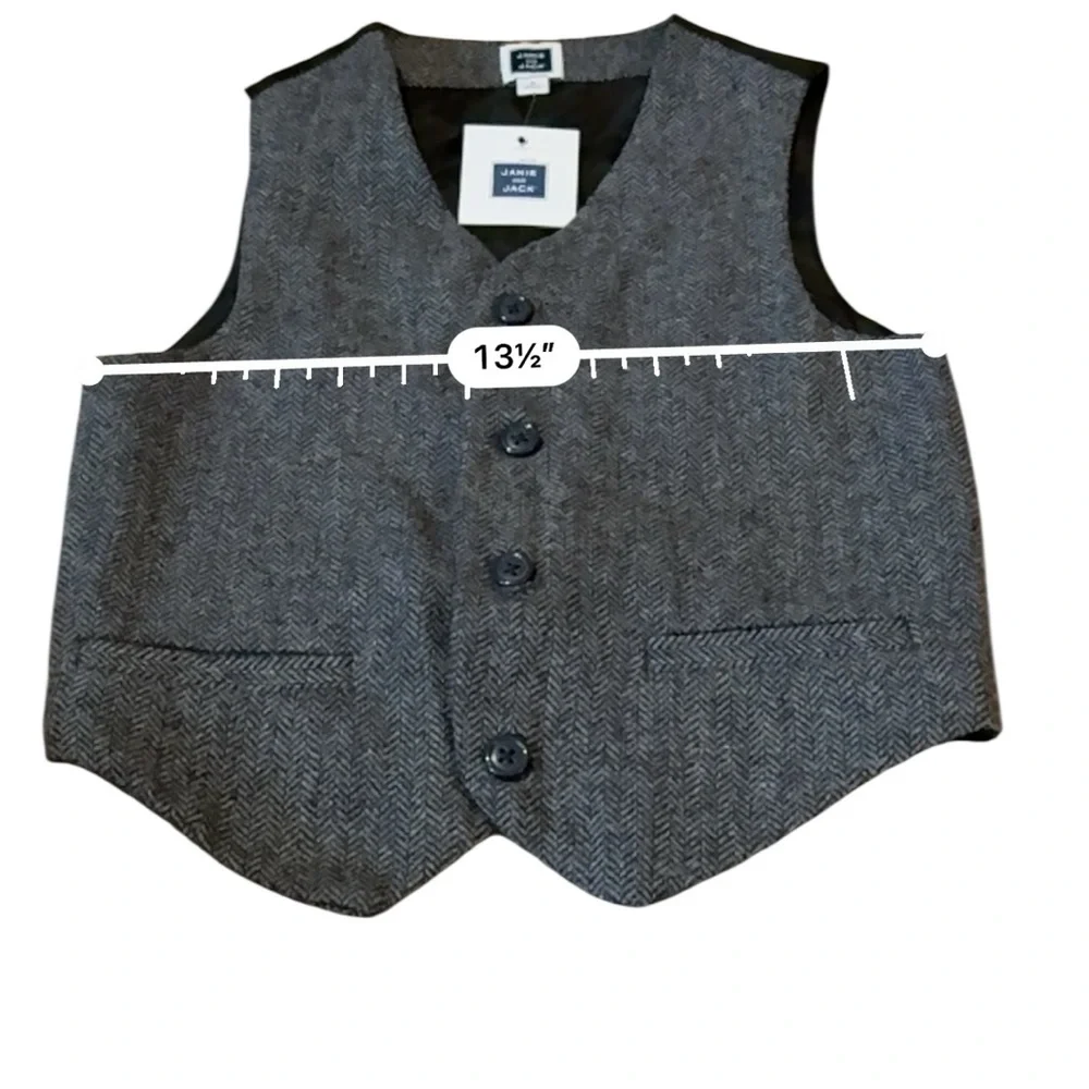 Janie and Jack NWT Houndstooth Chevron Vest Boys’ Size 7 Black White Gray Button